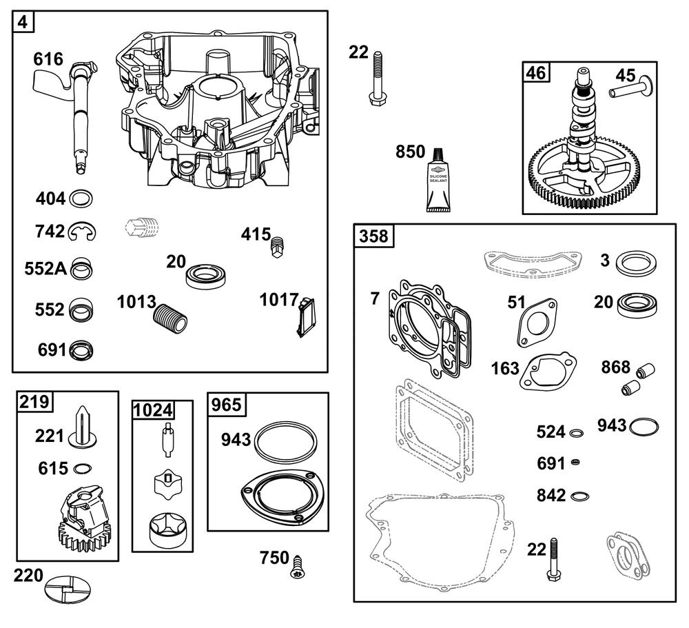 Crankcase Cover/Sump Group Diagram and Parts List for 40N877-0085-B5  Briggs and Stratton Engine